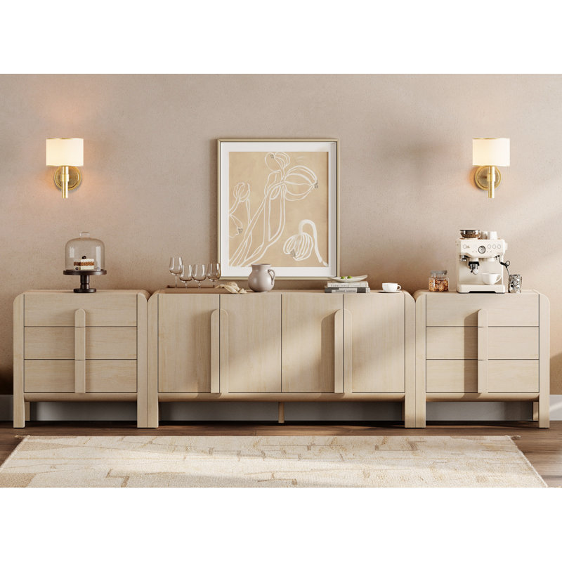 Adora 3-Piece Sideboard Buffet With Storage, Mid-Century Modern 126" Wood Credenza With Doors And Adjustable Shelves For Kitchen,Living Room