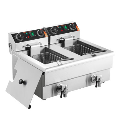 Friteuse électrique commerciale 3000W avec deux réservoirs, friteuse française de comptoir en acier inoxydable pour la maison et le restaurant