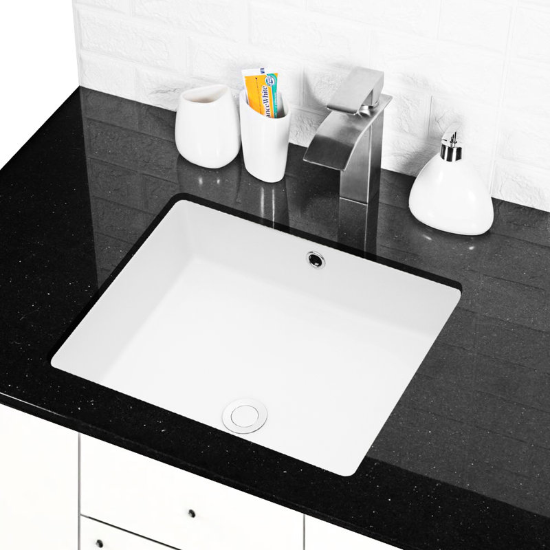 Lavabo en céramique à surface lisse - Édition de salle de bain rectangulaire encastrée