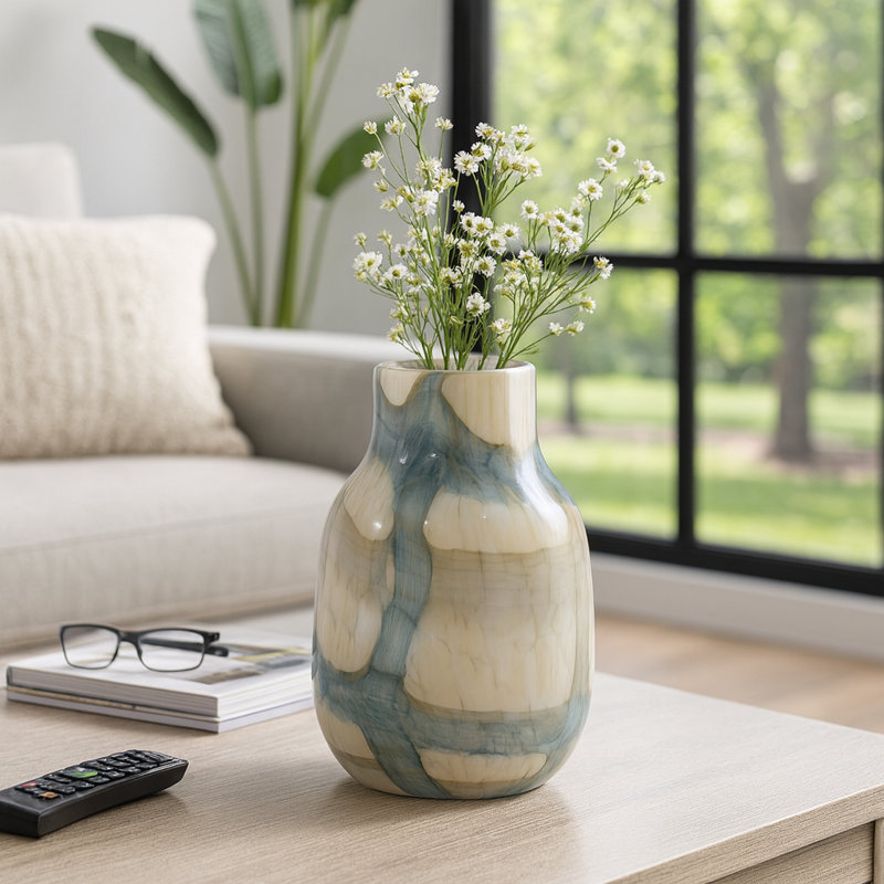 Grand vase en verre tourbillon marbré Chambre, H 10 po x l 7 po x P 7 po