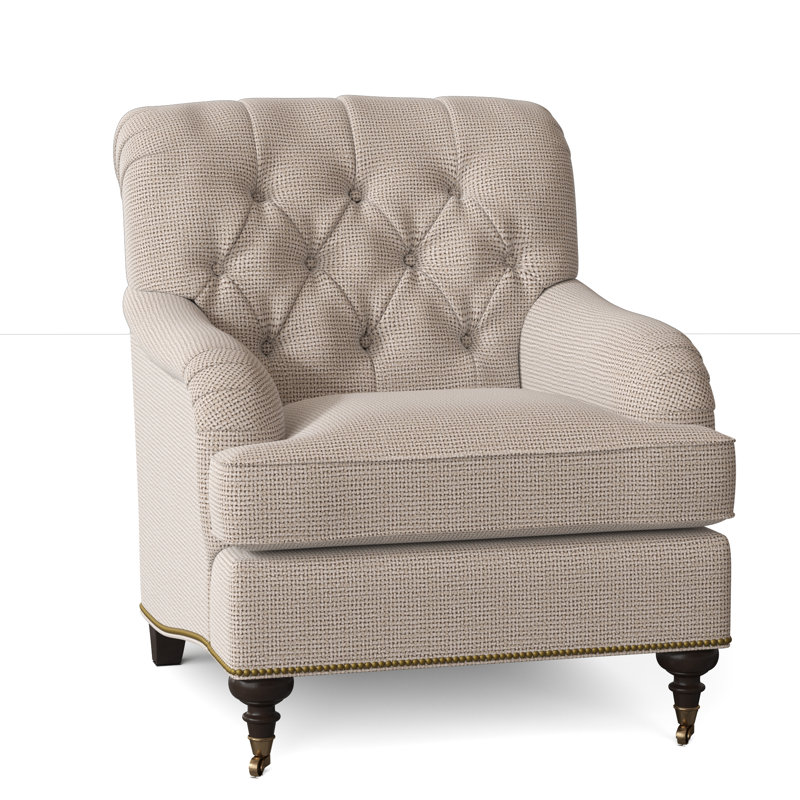 Devan Armchair, White Caps Fog, American Walnut, Antique Brass Small