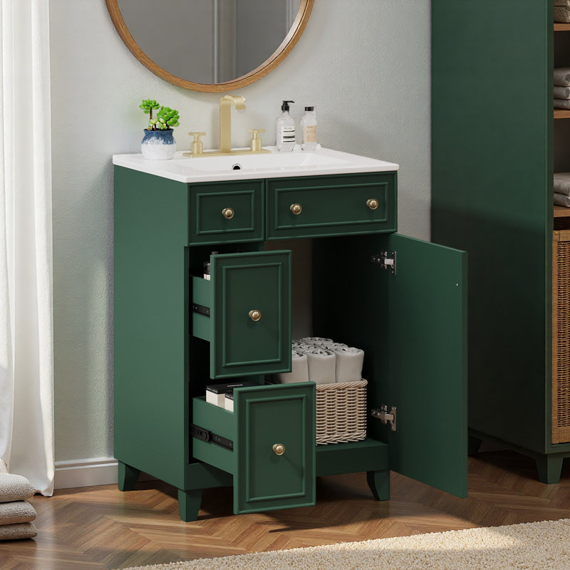 Meuble-lavabo 24 po avec lavabo en céramique, Vert