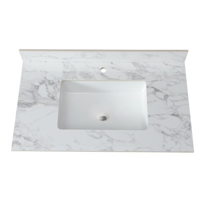 Bathroom Vanity Top,Sintered Stone Carra Barthroom Vanity Sink Tops With Rectangular Undermount Ceramic Sink With Vanity Backsplash,  Faucet Hole Bathroom Vanity Countertop