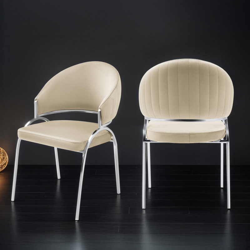 Tehesha Velvet Dining Chair (Set of 2), Stainless Steel, Beige