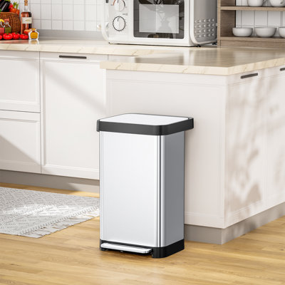 50l/13.2gal Stainless Steel Trash Can W/15 Inner Bags & Rear Trash Bag Storage Compartment, Kitchen Step Trash Can With Lid & Built-in Deodorizer Box, Garbage Bin W/ Foot Pedal & Soft-close Lid(silver)