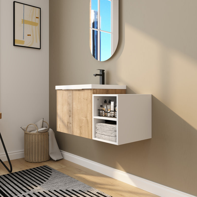 Meuble-lavabo moderne 36 "avec lavabo en céramique - Portes à fermeture en douceur et tablettes de rangement réglables | Conception peu encombrante pour les petites salles de bain (armoire combinée 24" + 12 ")