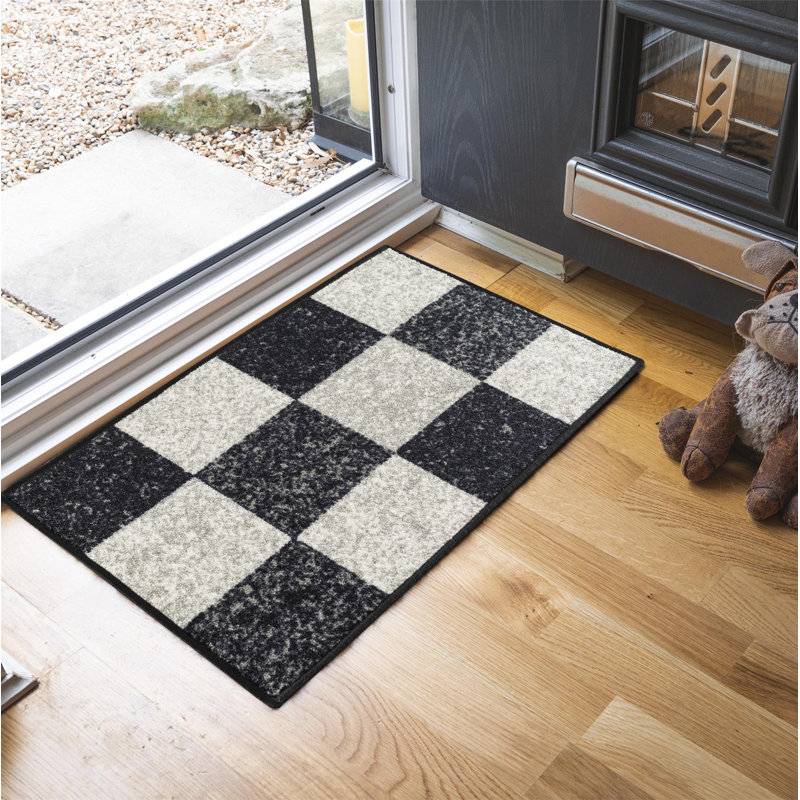 Mistie Non-Slip Geometric Indoor Doormat, Black/White, Rectangle 67 x 120cm