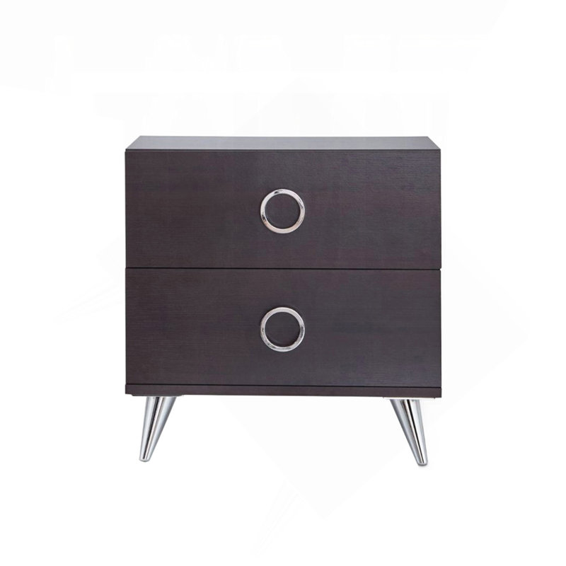 Table de chevet 2 tiroirs en MDF avec pieds en plastique, espresso