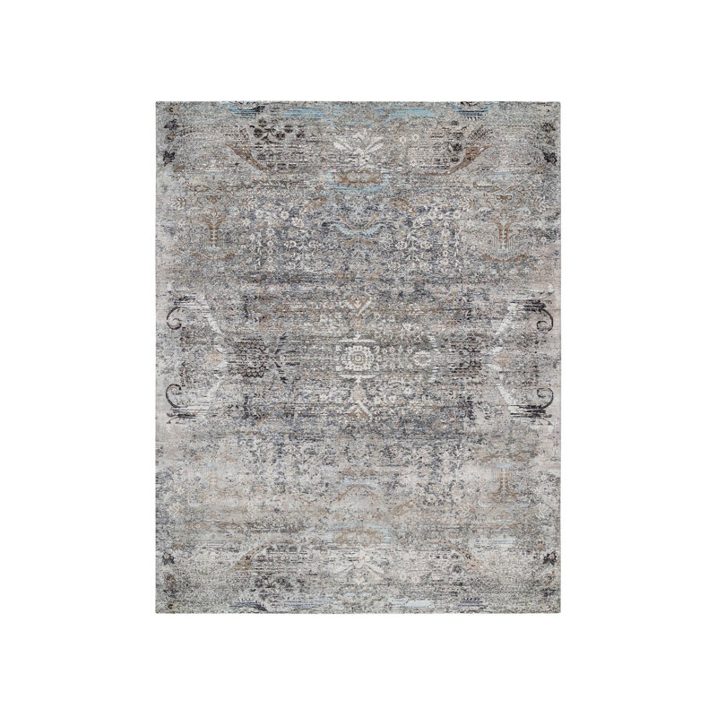 Tapis carré gris en laine noué à la main 14 pi 1 po x 14 pi 1 po 56ACBBD7472D4A059041C862F3407A45