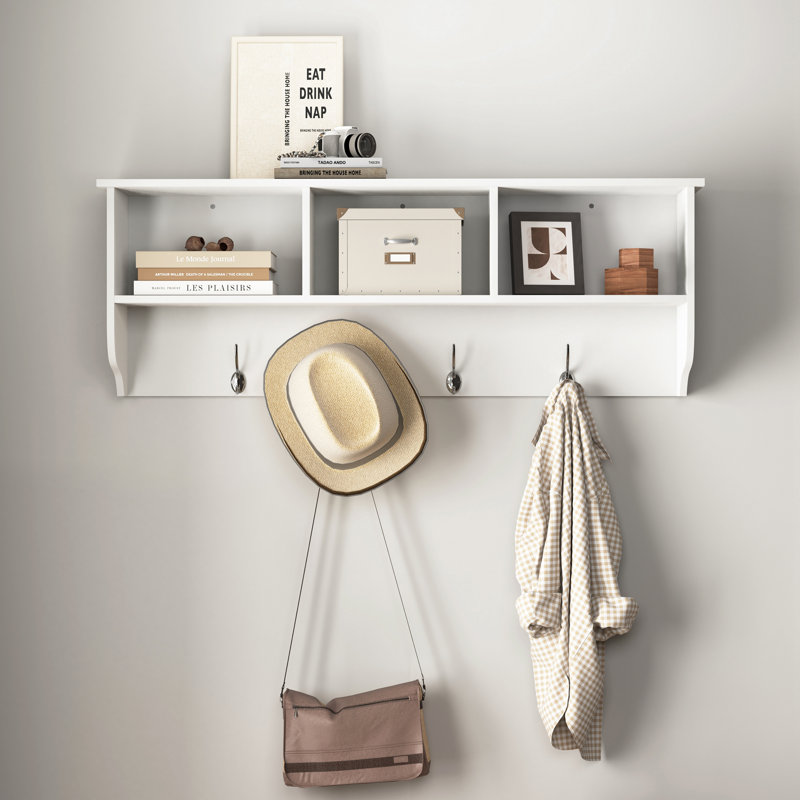 Portemanteau mural blanc avec 4 crochets doubles