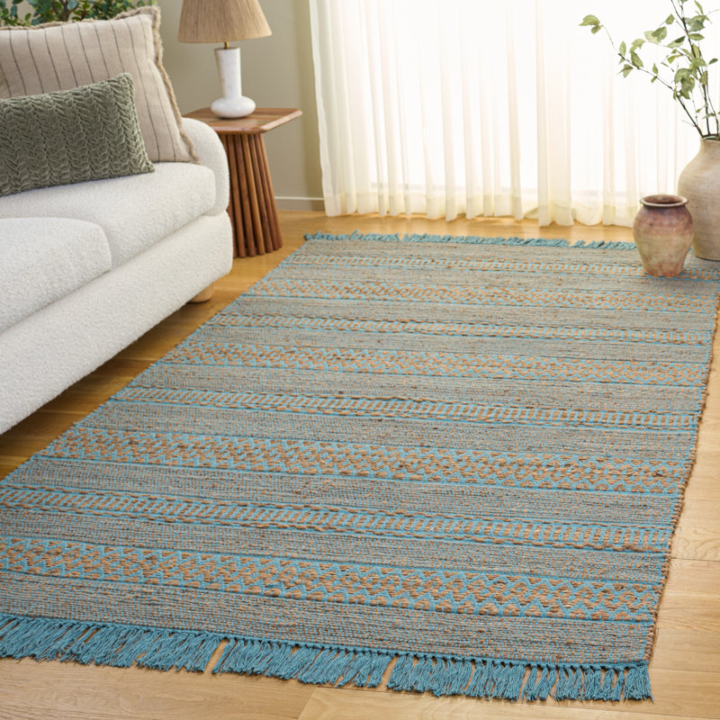 Fibre naturelle 123 tissé à la main 50% jute; Tapis 50% coton, Rectangle de 5 pi x 8 pi