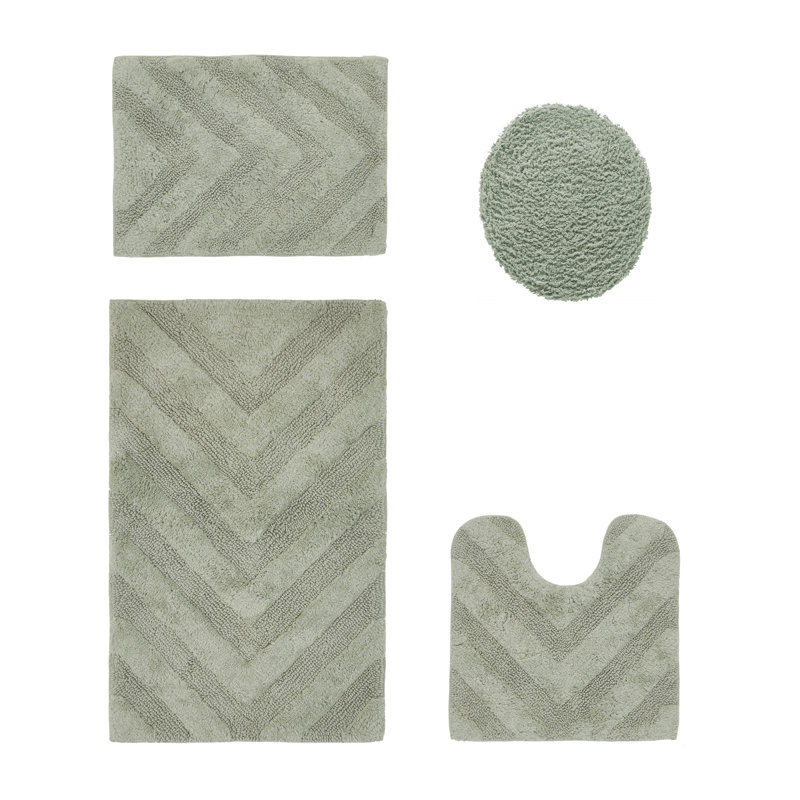 Ensemble de tapis pour salle de bain 100% coton de qualité supérieure Hugo 4 pièces avec envers antidérapant, lavable à la machine, luxueux tapis Chervon à motif super absorbant et touffeté pour la salle de bain, la douche et la baignoire