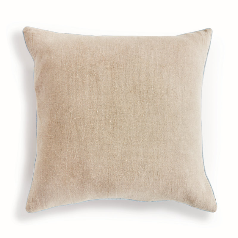 Elias Linen Pillow Cover & Insert, Flax/Blue, Rectangular 14"H x 20"W