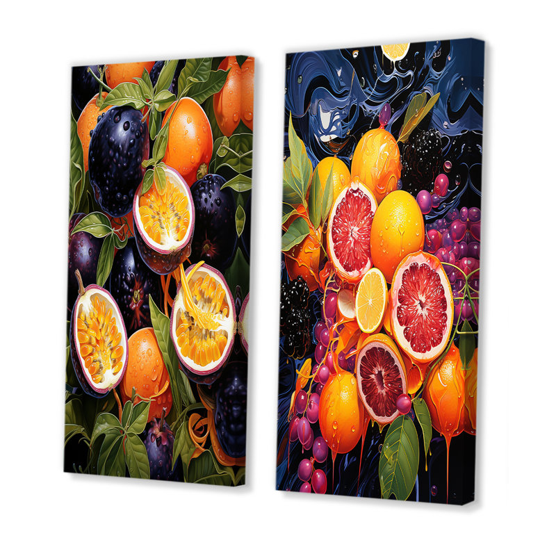 Electric Ebony Passionfruit Pulse - fruits, ensemble de 2 reproductions d'art mural, H 28 po x l 25 po, Toile tendue