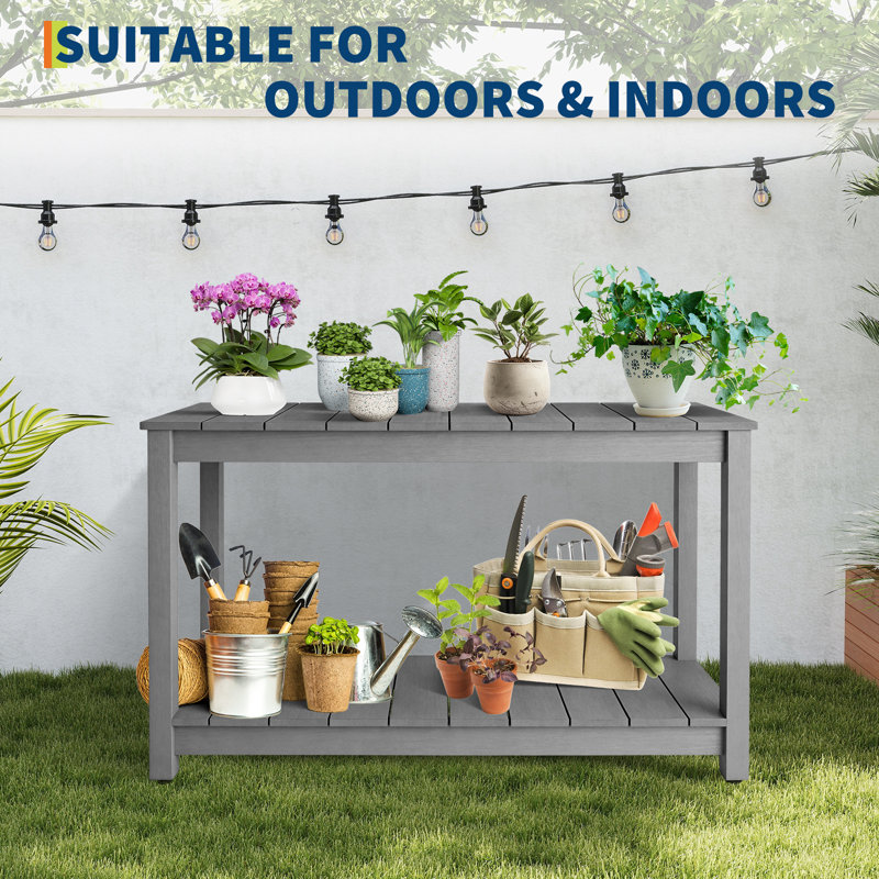 Rectangular Outdoor Side Table , 121.9cm W 40.1cm D, Grey