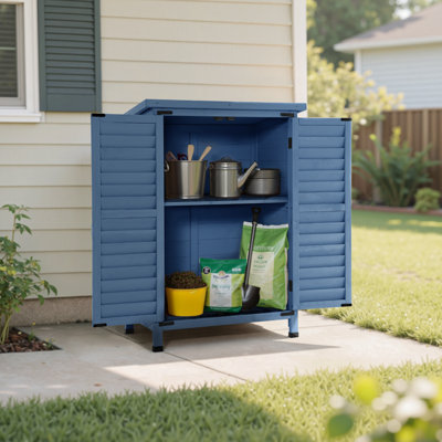 2.05 ft W x 1.5 ft D Outdoor Wood Tool Shed, Garden Wooden Tool Cabinet with Double Doors