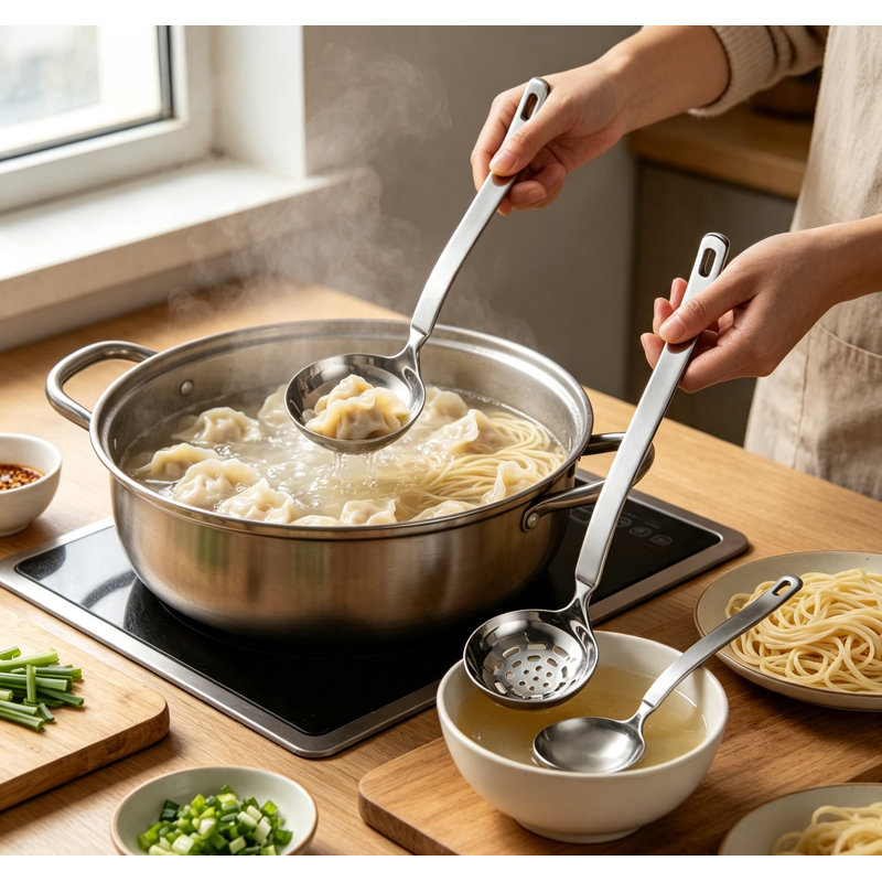 Ensemble de cuillère à soupe en acier inoxydable SUS304 et ustensiles de service pour cuisine