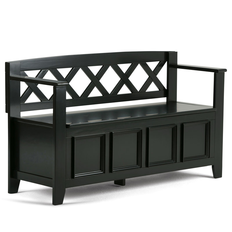Solid Wood Entryway Storage Bench For Living Room, Black