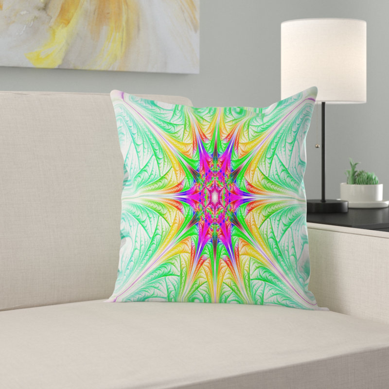 Vitrail vert fractal - coussin imprimé abstrait, 18 po x 18 po, Coussin décoratif