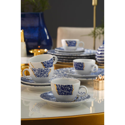 Elegant 12-Piece Coffee Cup Set, 100% Porcelain | Includes 6 Cups (2.4 x 2.4 x 2.0 in) & 6 Saucers (4.7 x 4.7 x 0.8 in) | Perfect for Entertaining & Daily Use | Handcrafted Design, Not Dishwasher or Microwave Safe