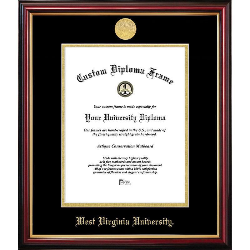 Cadre de petit diplôme de l'Université de West Virginia, L 14 po x H 11 po, NCAA West Virginia
