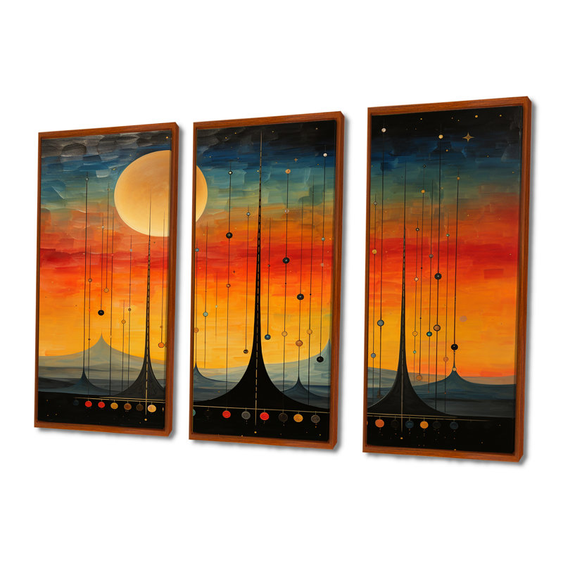 Croker - ensemble d'art mural abstrait paysage, H 28 po x l 36 po x P 1 po, Cadre flottant brun