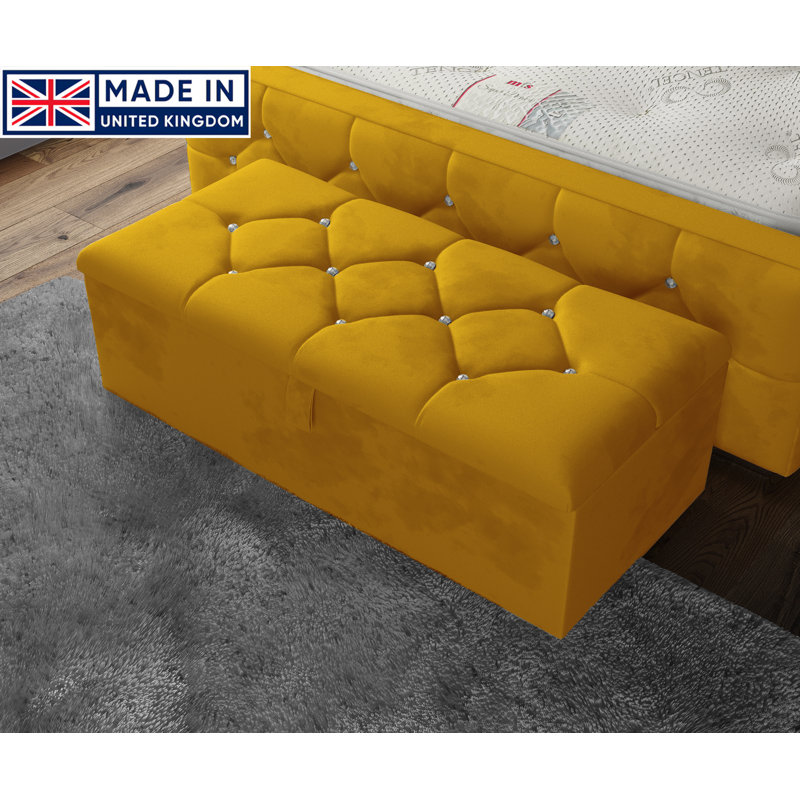 Alax 102cm Wide Rectangle Geometric Standard Ottoman with Storage, Turmeric