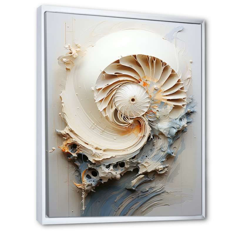 Art abstrait sur toile, "Nautilus", Cadre flottant blanc, H 20 po x l 12 po x P 1 po