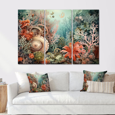 «Coral Pirate Wheel Memory», ensemble d'impression d'art mural corail sous l'eau