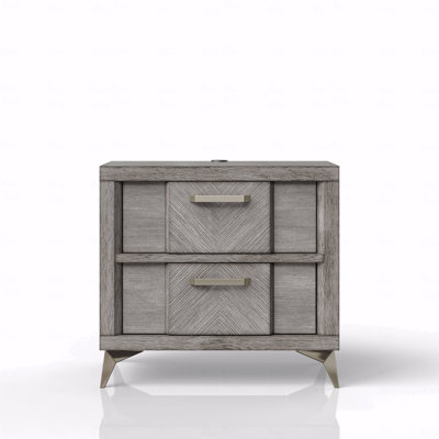2-Drawer Nightstand In In Gray Bookmatched Veneers