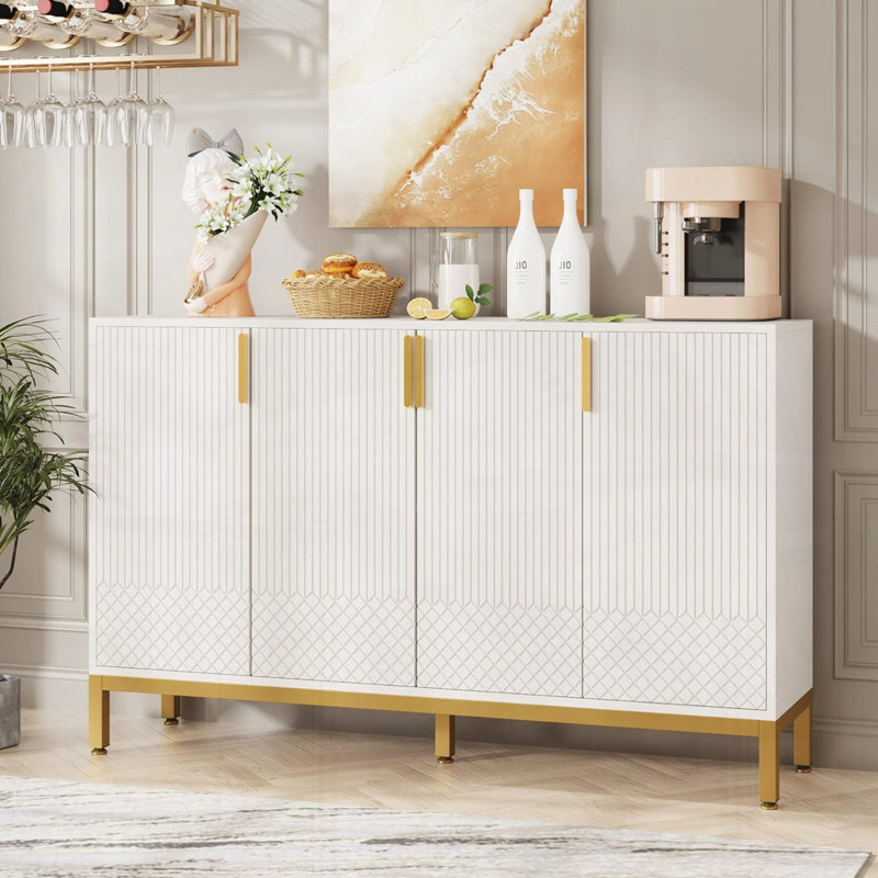 Modern Walnut Buffet Sideboard Cabinet with Storage, White