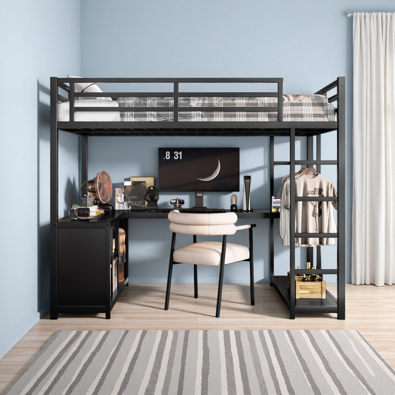 Twin Size Loft Bed With Storage Cubes And Shelves, Loft Bed For Kids Teens Adults, Twin