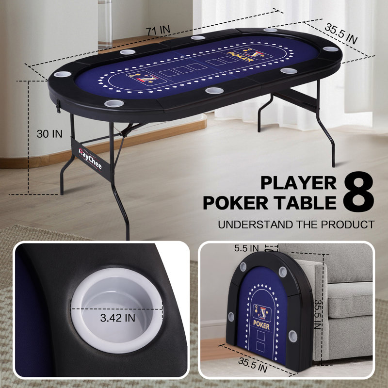 Table de poker pliante Raychee de 71 po avec accoudoirs confortables et porte-gobelets 