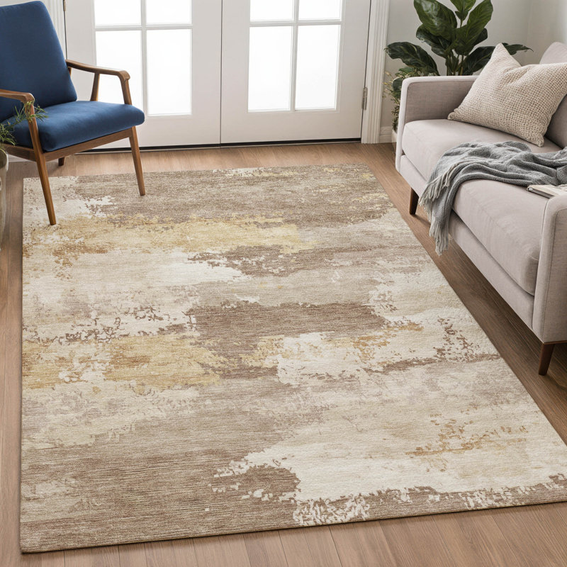 Tapis abstrait lavable à la machine de qualité supérieure Mayfield AMF2372, Moka, 10 pi x 14 pi