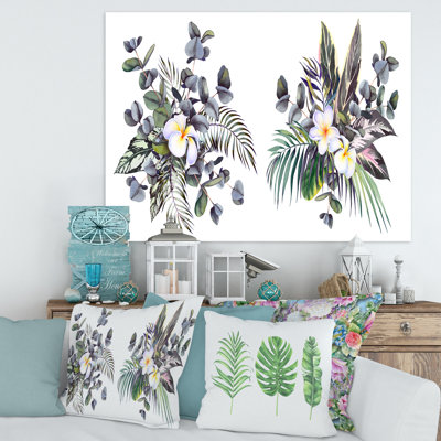 Bouquets tropicaux avec des fleurs de frangipanier plumeria - peinture sur toile