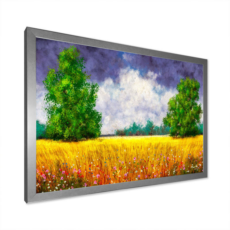 «Yellow and Blue Summer Landscape Field Ii II», reproduction d'art sur toile, H 12 po x l 20 po x P 1 po, Cadre photo argenté