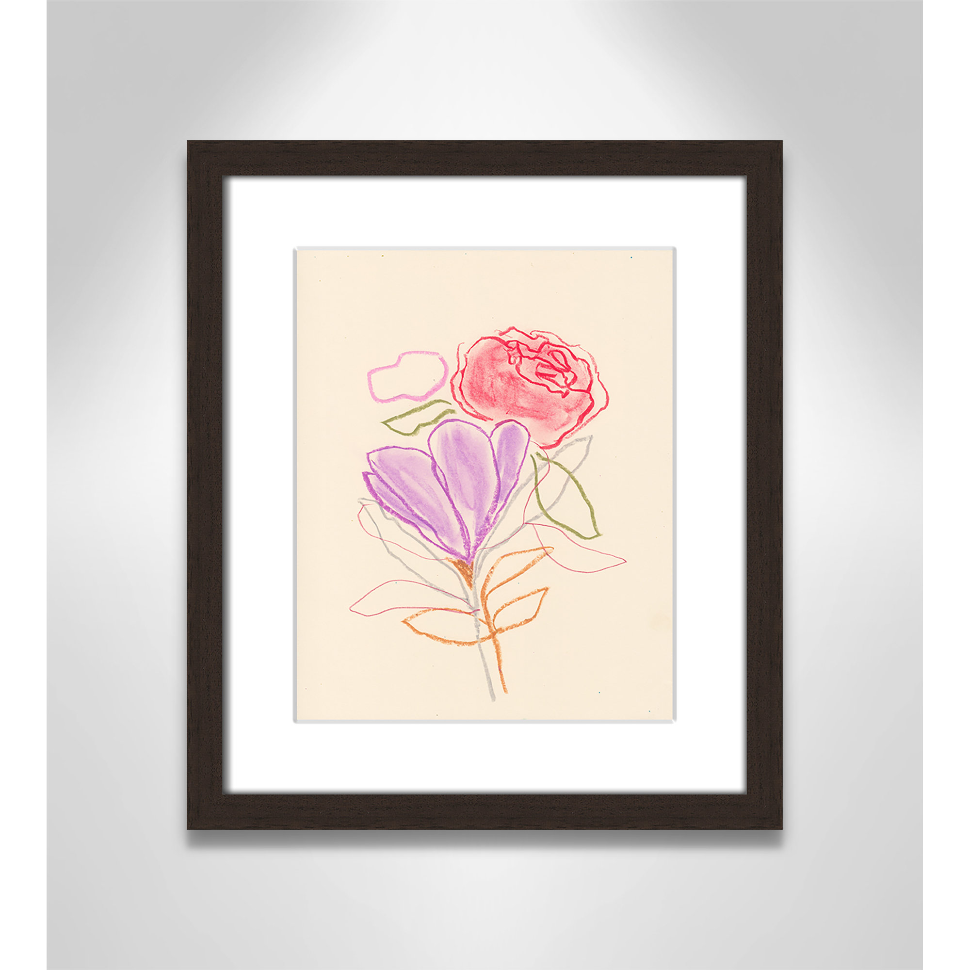 Simple Floral III Print by Bea Dina, Walnut Single Picture Framed Paper, White, 15" H x 13" W x 1.25" D