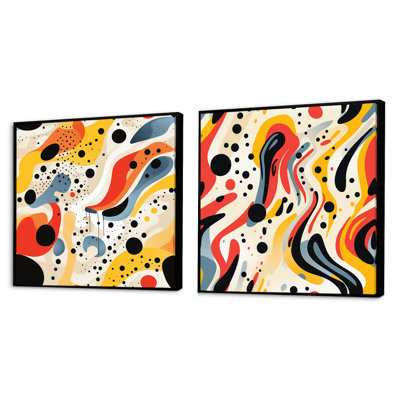 Red Popart - Lichtenstein, ensemble de 2 collages carrés abstraits