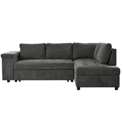 Mirod 91.5-Inch L Shaped Couch With Pull Out Bed And Storage Sectional Sleeper Sofa With Hidden Storage , Wide Armrest With Storage,For Living Room, Apartment, Bedroom, Office