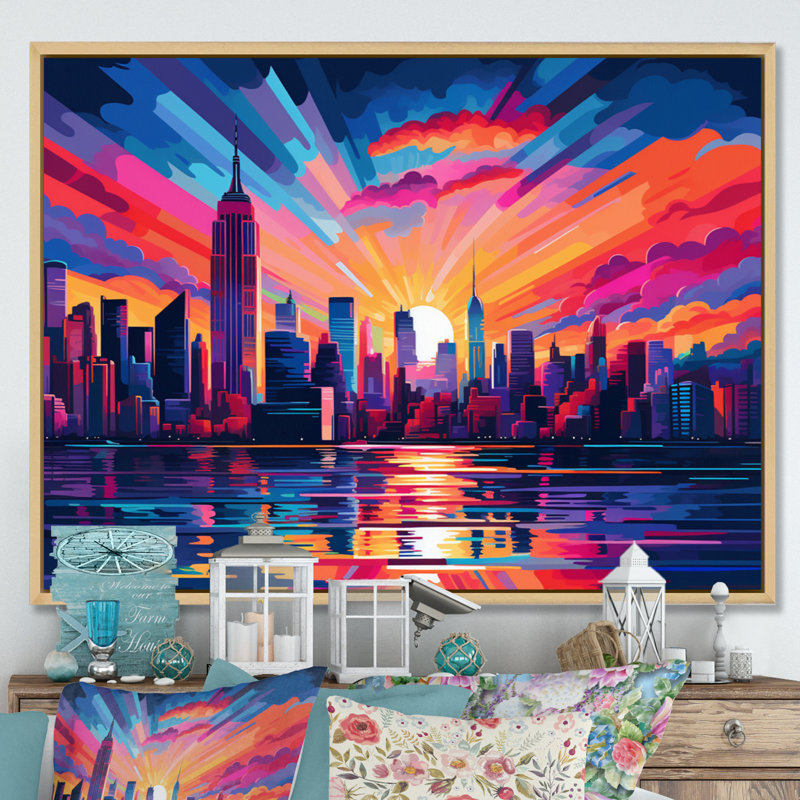 New York, art mural pour le salon New York, Cadre flottant érable, H 34 po x l 44 po x P 1,5 po