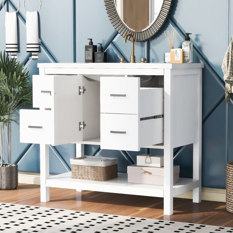 Meuble-lavabo simple 18,09 po avec plateau en résine, Blanc