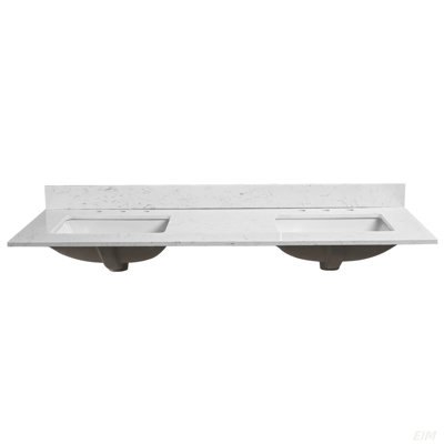 bathroom stone vanity top engineered color with undermount ceramic sink and 3 faucet hole with backsplash