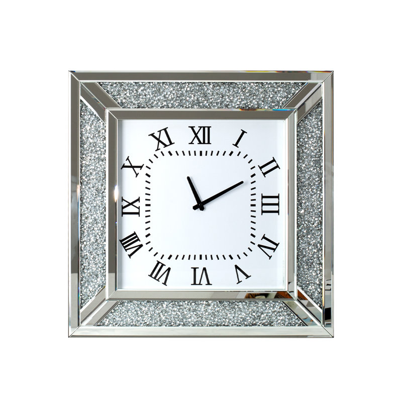 Jeni Mirrored Wall Clock with Diamond, Silver