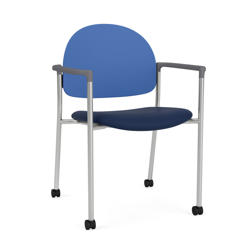 Chaise d'invité à chat avec roulettes, Argent, Encre de Modène / polyester bleu cobalt