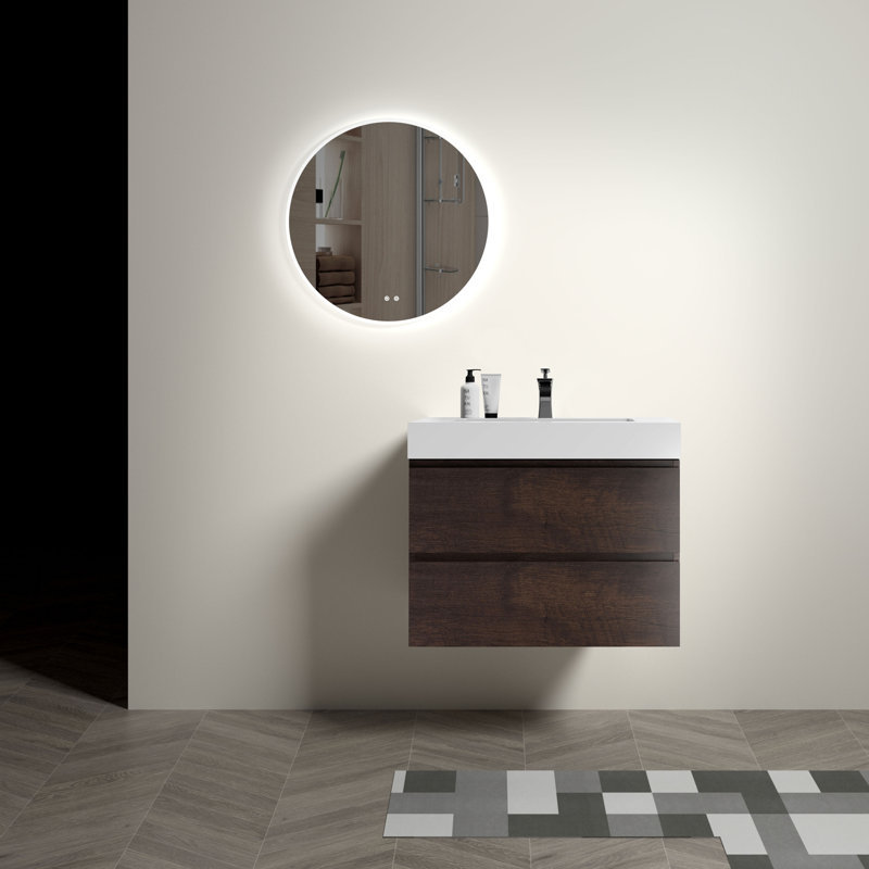 Meuble-lavabo mural en noyer de 30 po avec lavabo Alice, Blanc/noyer