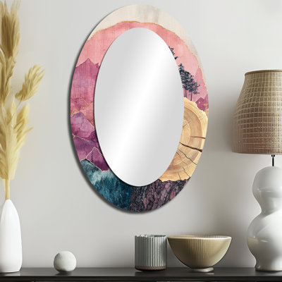 Lavender Bamboo In A Chinese Ink Landscape II - Country Oval Wall Mirror