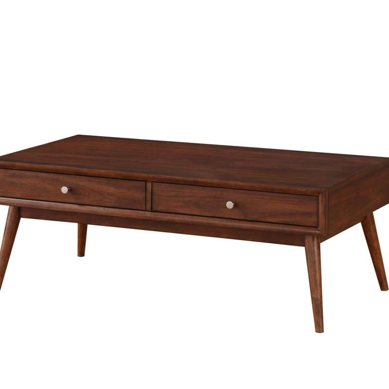 Table basse 1Pc avec 2X tiroirs Mobilier de salon en placage de noyer brun