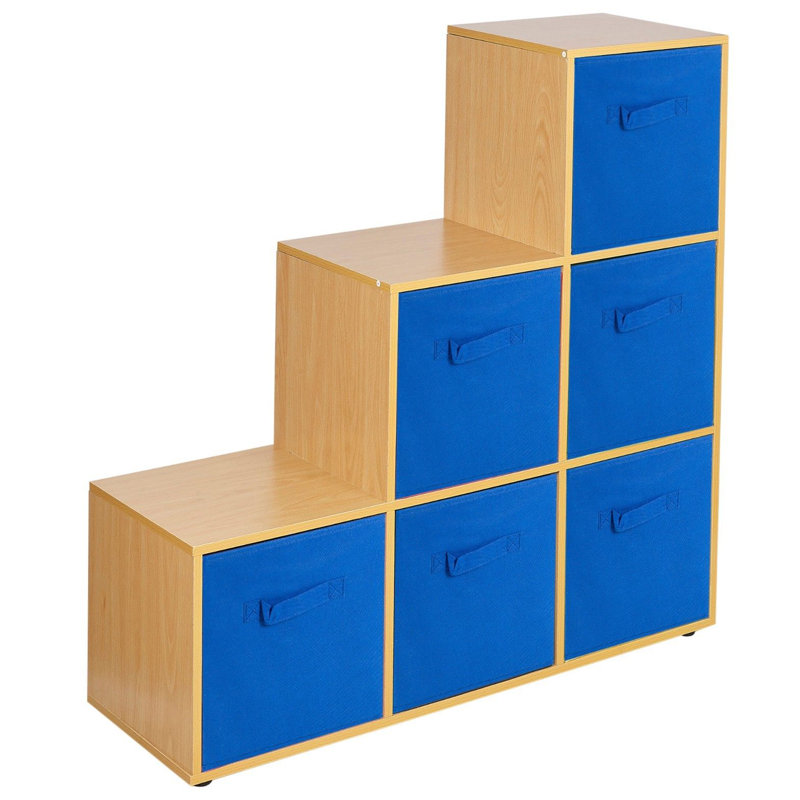 Joelle 90.5cm H x 89cm W Bookcase, Beech/Dark Blue