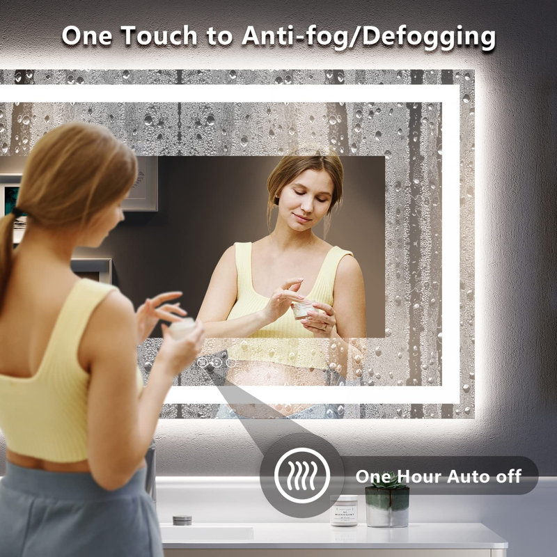 Akilan Frameless LED Vanity Mirror with Front-lit and Back-lit, Memory Function, 3 Color Temperatures & Dimmable Light, Anti-fog Tempered Glass ETL Mirror