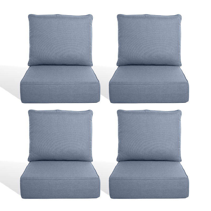 6" Outdoor Cushions For Patio Furniture, 22X24x6 Thick Seat Cushion Set Of 4, Fade Resistant Couch Chair Replacement Cushions High Density Deep Wicker Chair Cushion W/Removable Cover